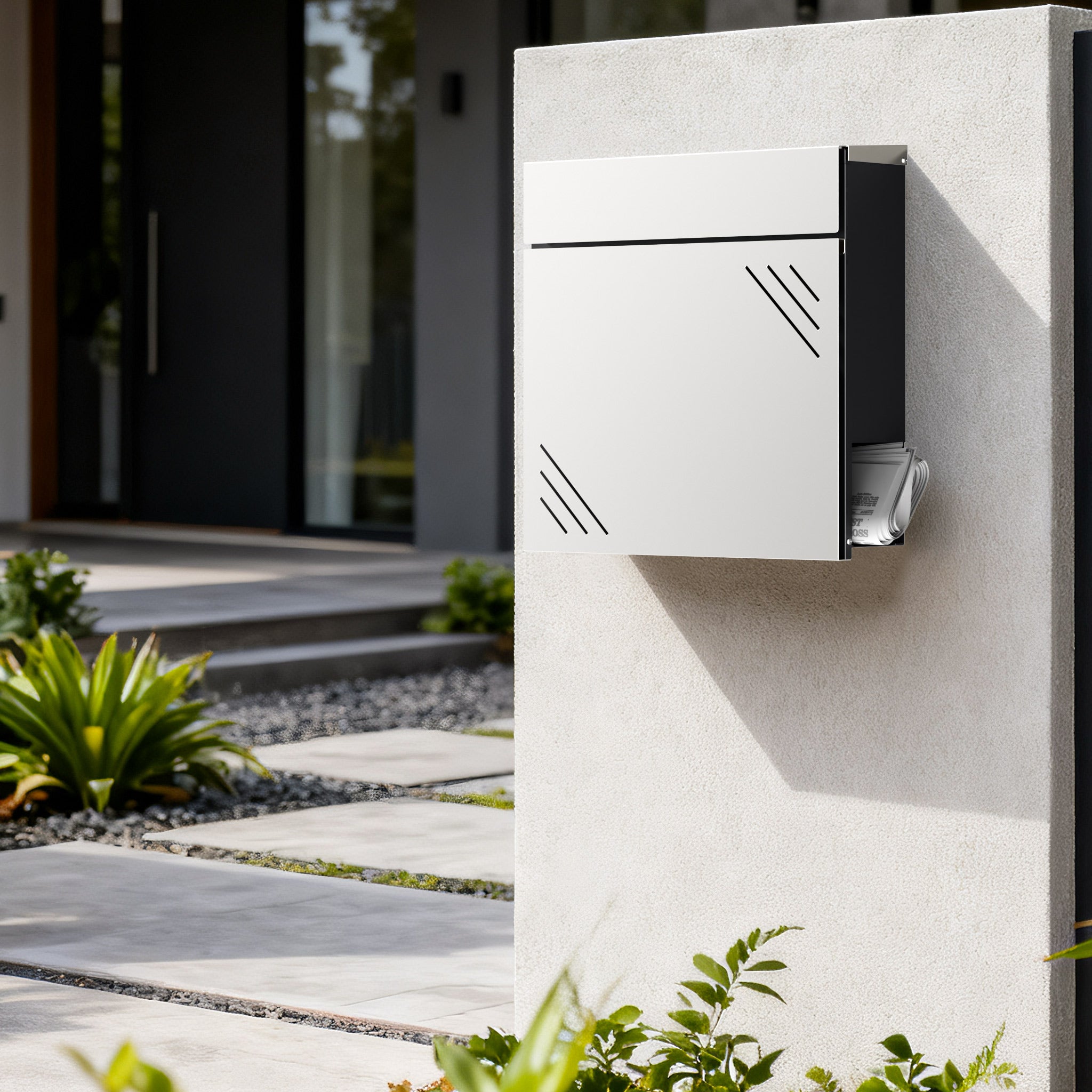 Cassetta della posta in acciaio inox V63 37 x 11 x 37 cm, cassetta delle lettere da parete con portagiornali e chiave