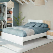 Testiera letto Armony, Testata letto con 2 comodini, Set per camera da letto, 266x34h89 cm, Bianco e Rovere
