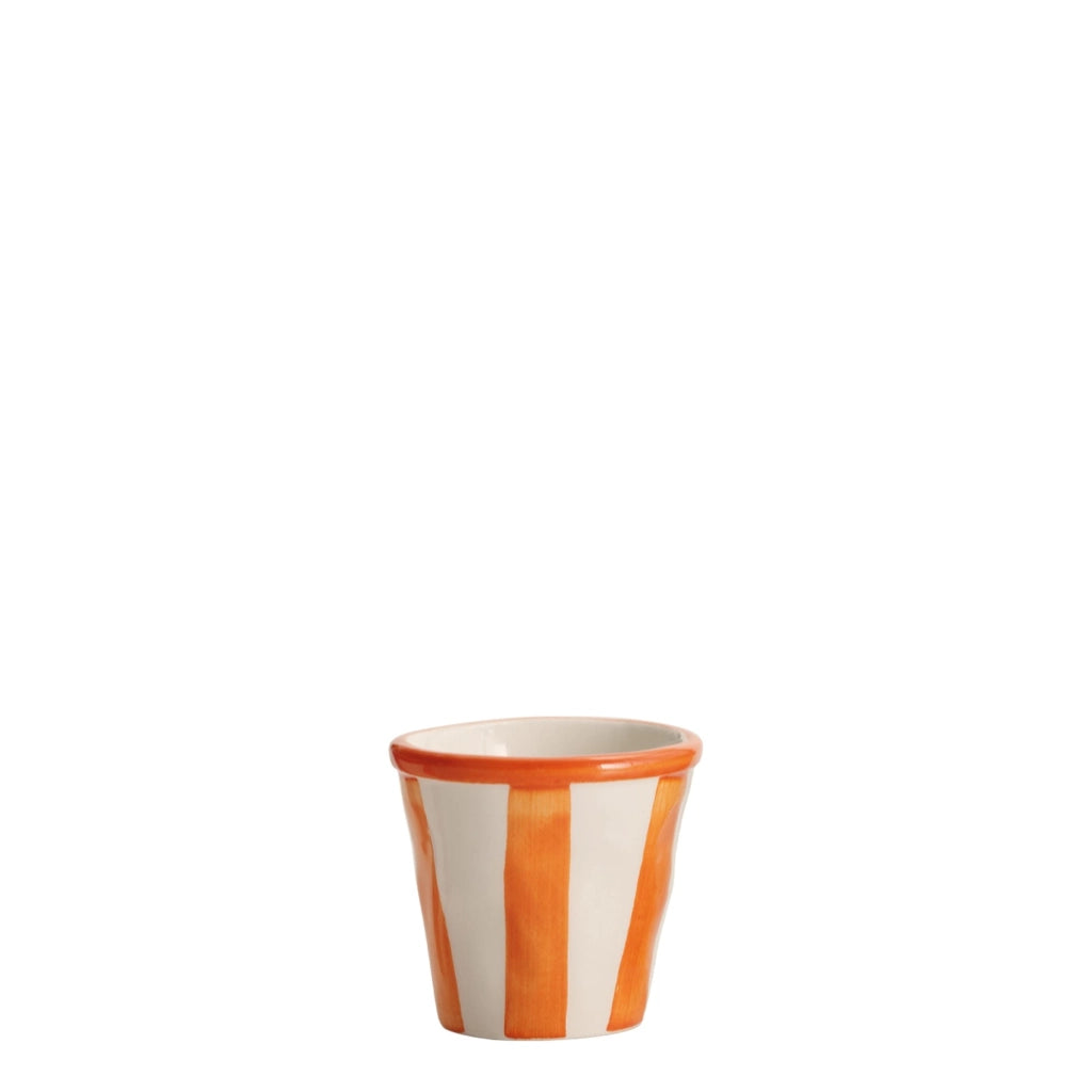 Zafferano Set 6 Bicchierini Righe Collezione Lido in Ceramica Artigianale Arancione, Realizzati a Mano a Civita Castellana, Design Irregolare
