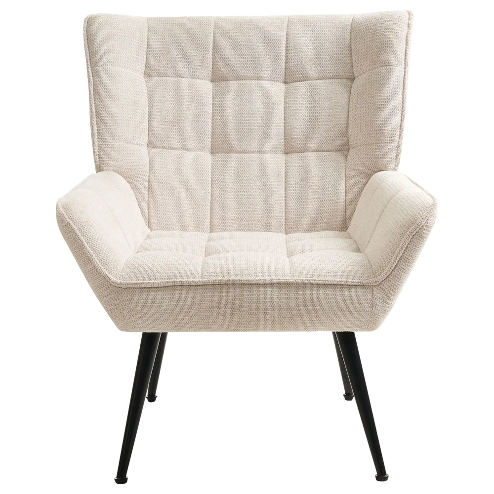 Poltrona in stile retrò con rivestimento idrorepellente gambe in acciaio imbottitura trapuntata e braccioli beige chiaro