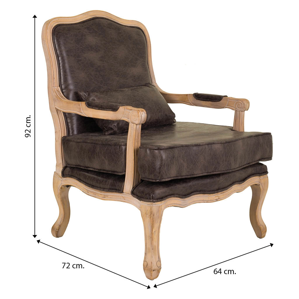 Poltrona in legno imbottita marrone 64x72x92h