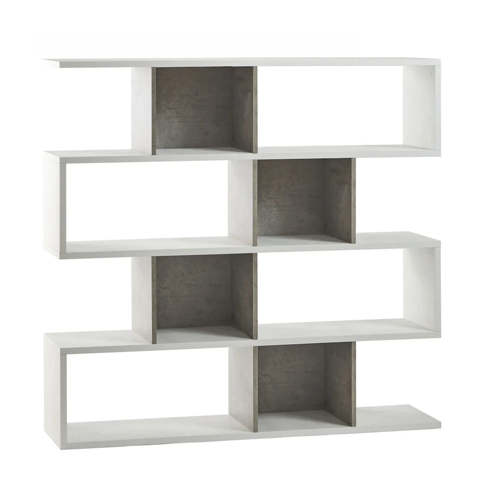 Libreria modulare 4 piani 150x37x144H cm in kit colore Ossido Bianco e Cemento