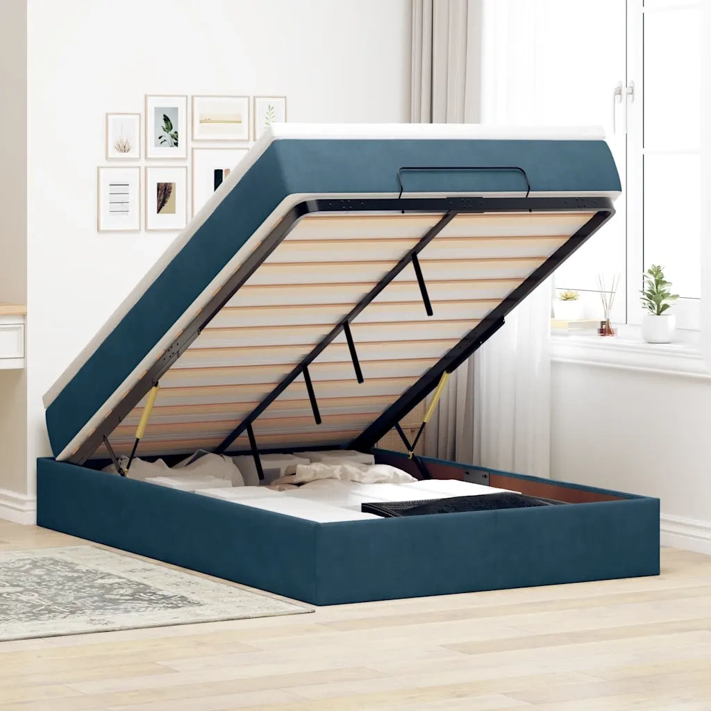Struttura Letto Pouf con Materasso Blu Scuro 120x200 cm Velluto 3311181