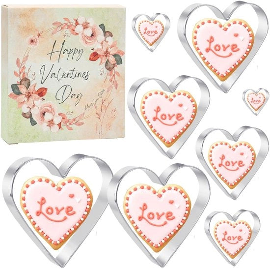 Set di 8 biscottini in forma di cuore in acciaio inossidabile per Valentine per cuocere (8 cm, 7 cm, 6 cm, 5 cm, 4 cm, 3,5 cm, 2,8 cm, 1,5 cm)