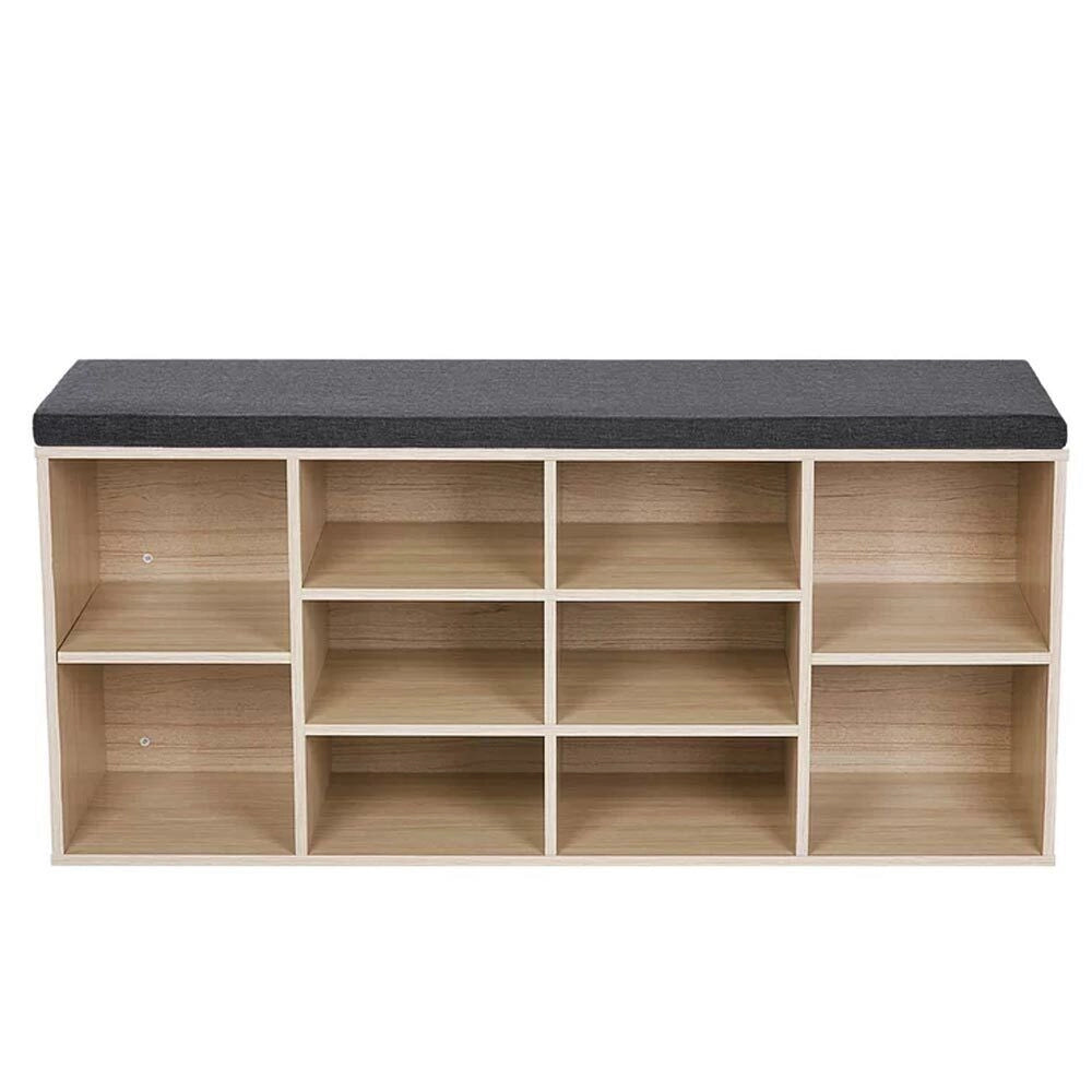 Panca Scarpiera Casa Multiuso 10 Ripiani Porta Scarpe Cuscino Eco Pelle Beige