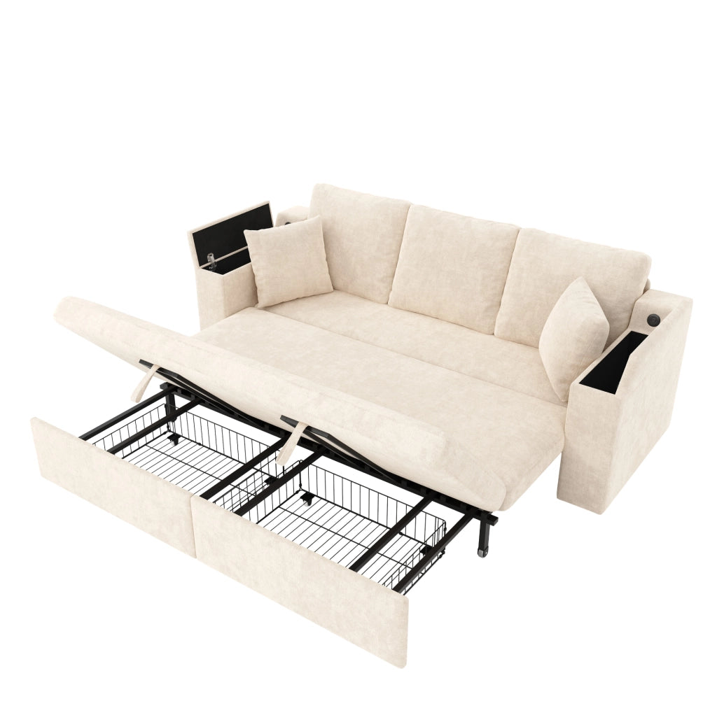 Divano 3 posti trasformabile con letto estraibile 210;5x192 cm; chenille beige
