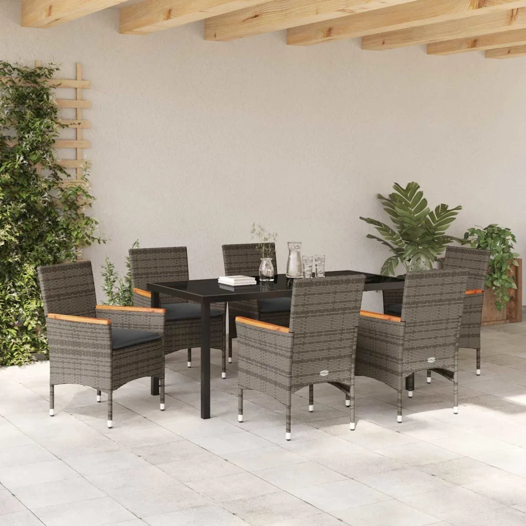Set da Pranzo per Giardino con cuscino 7 pcs Grigio polyrattan