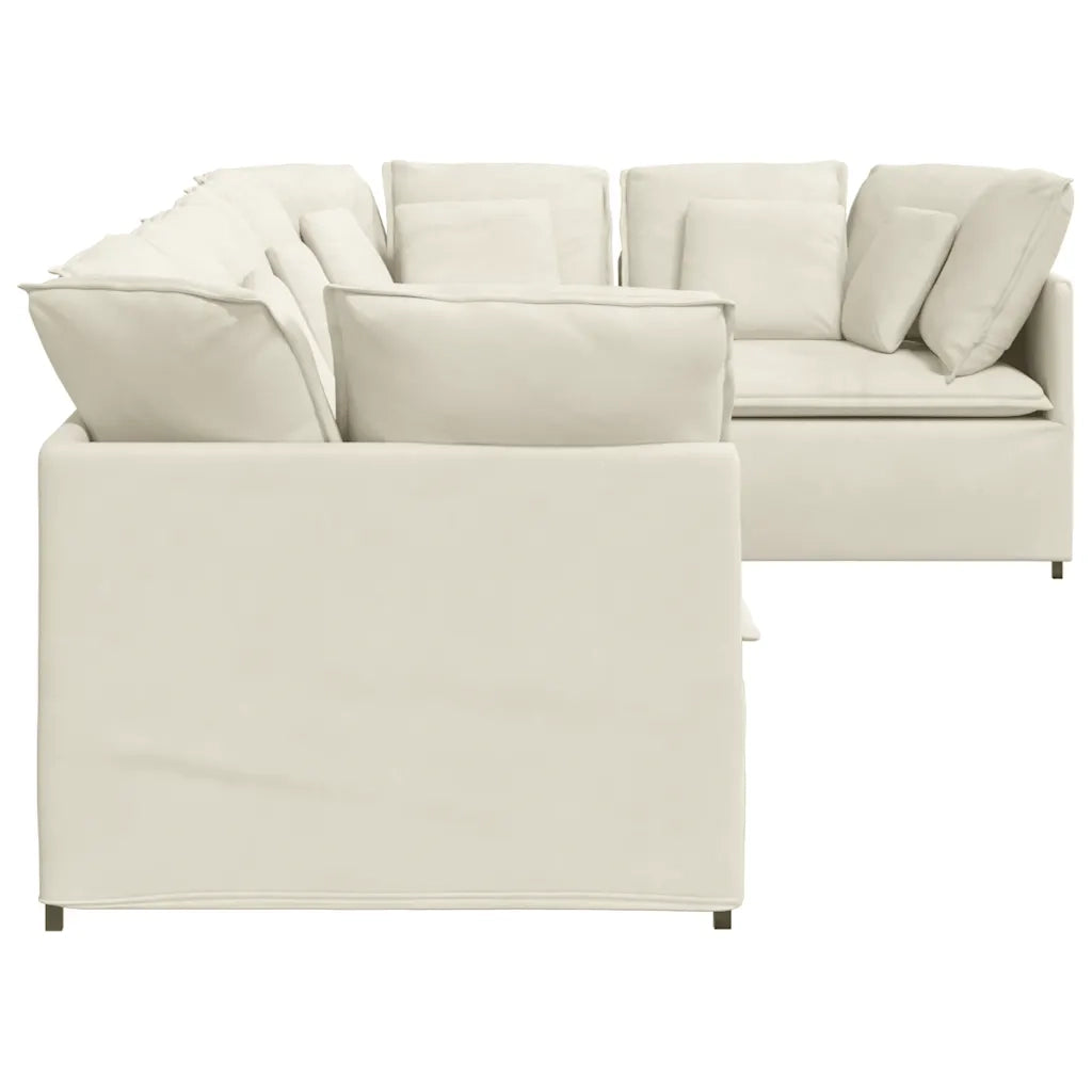 Divano Modulare con Cuscini in Velluto Crema 3321344