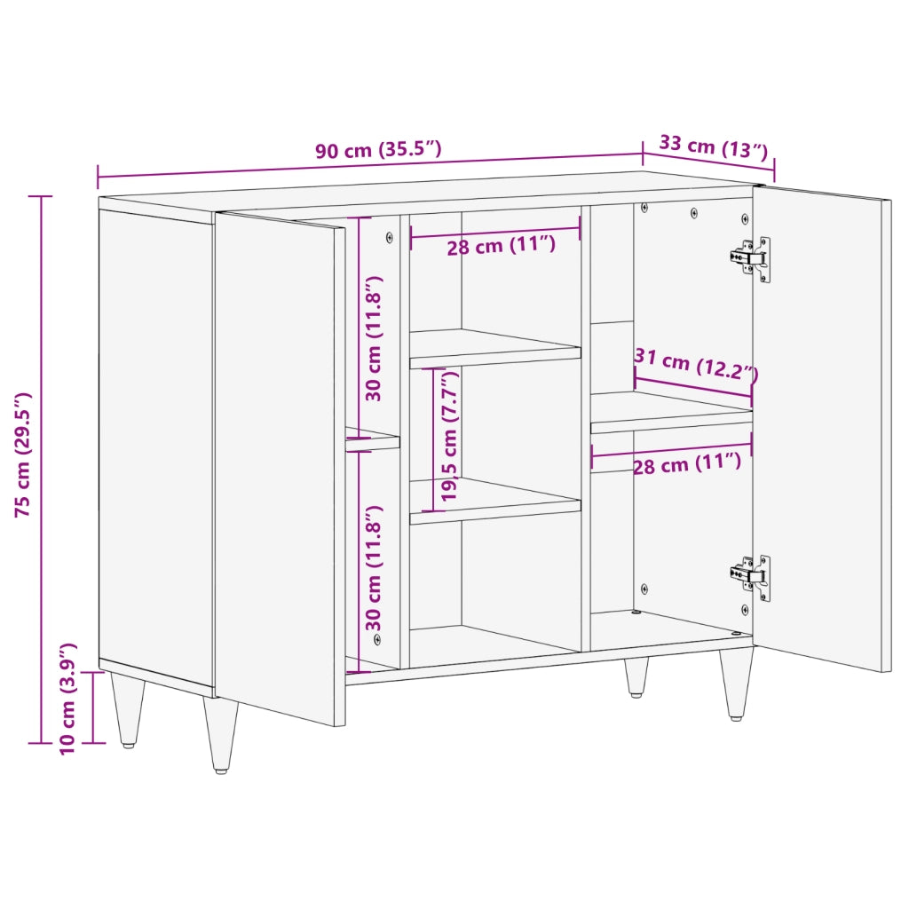 Sideboard 90x33x75 cm in legno massello di mango