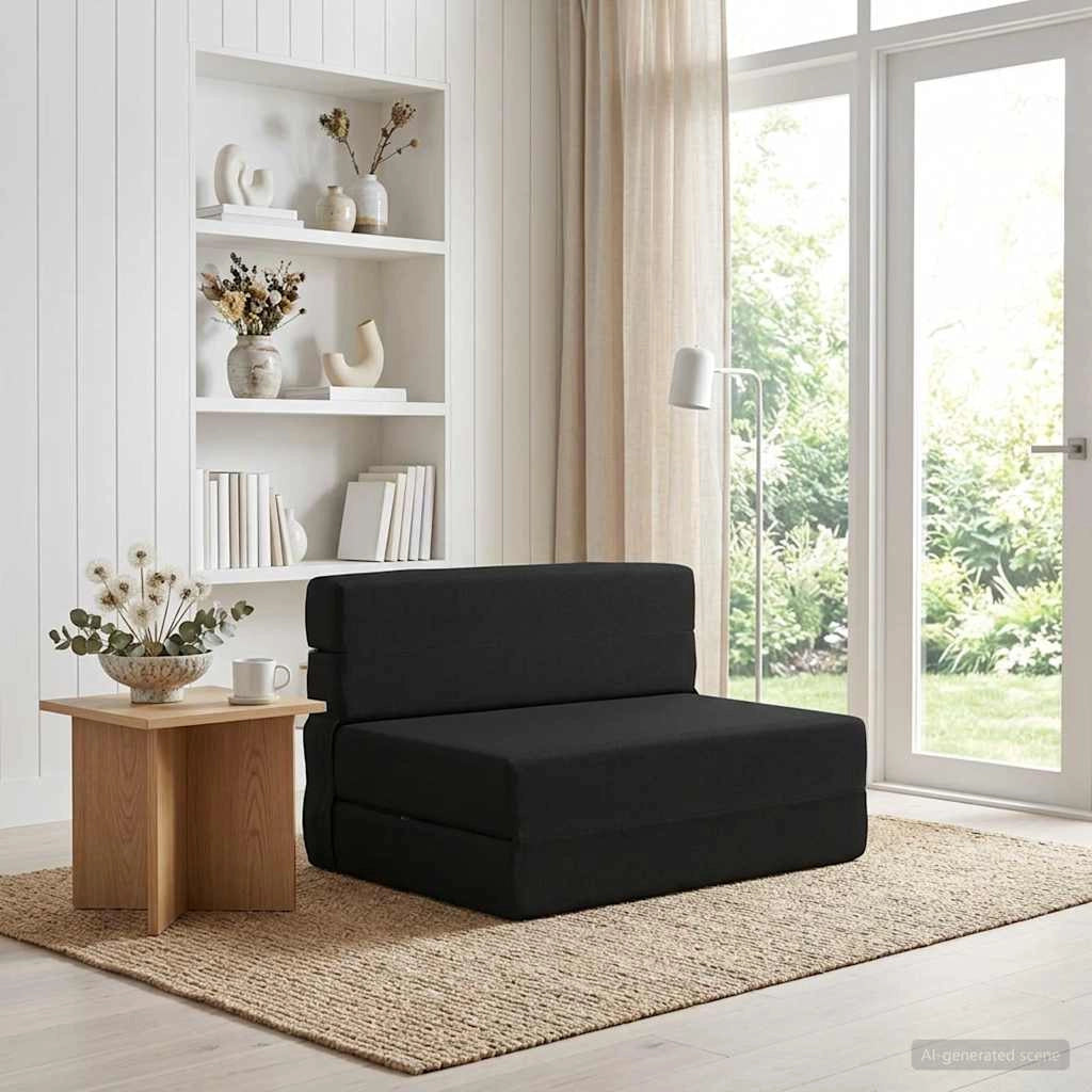 Divano Letto Pieghevole Nero 100 x 80 x 60 cm Tessuto 900104