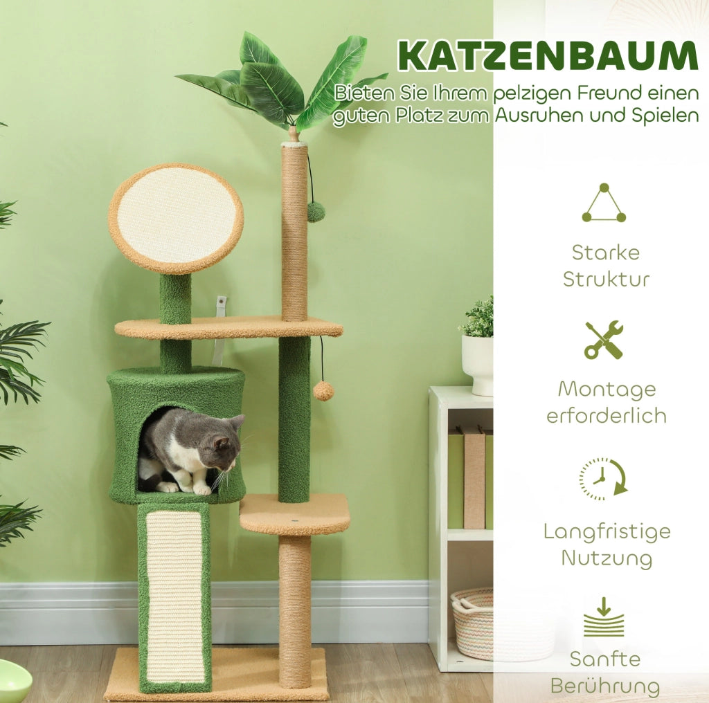 Tiragraffi verde ad albero 139 cm con cuccia, rampe e giochi