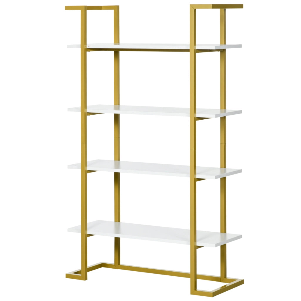 Scaffale libreria a 4 livelli in MDF e acciaio, mobile multiuso per casa e ufficio, design moderno, 92x35x152cm, bianco e oro