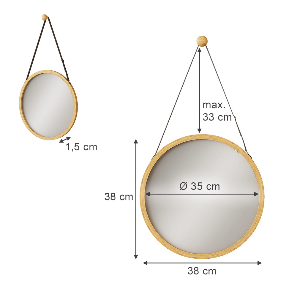 Vicco Specchio bagno Bambù 38 x 38 cm con cinturino regolabile