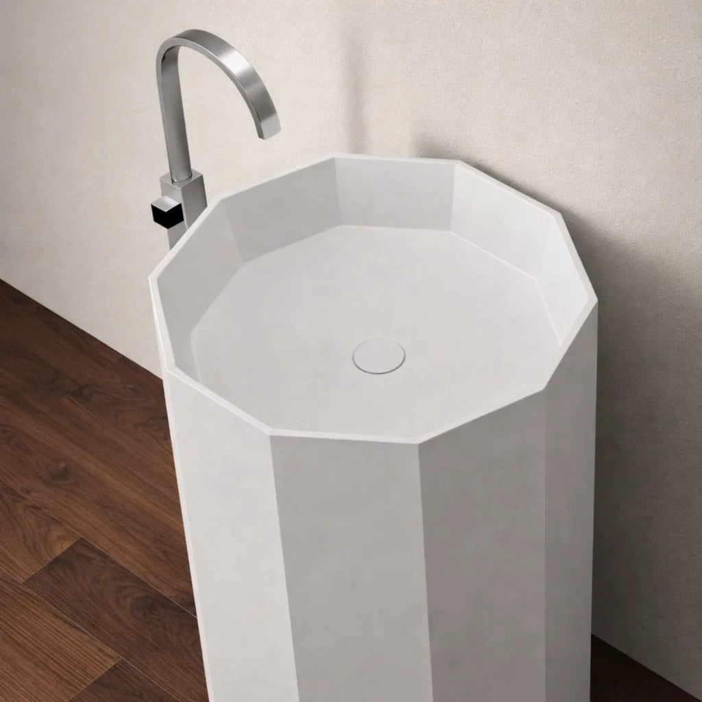 Lavabo da centro stanza erik in artificial stone free standing bianco opaco *** confezione 1