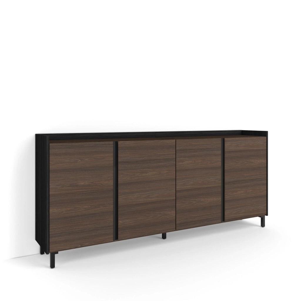 Credenza, Mobile, Cucina, 207x91x35 cm, 4 Porte, Design industriale, Rovere scuro e Nero