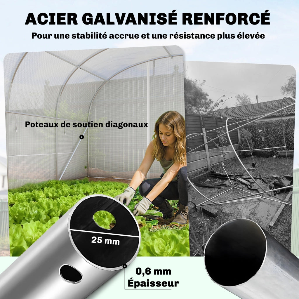 Serra da giardino tunnel ¨C zephmum ¨C 24m2 bianco in acciaio