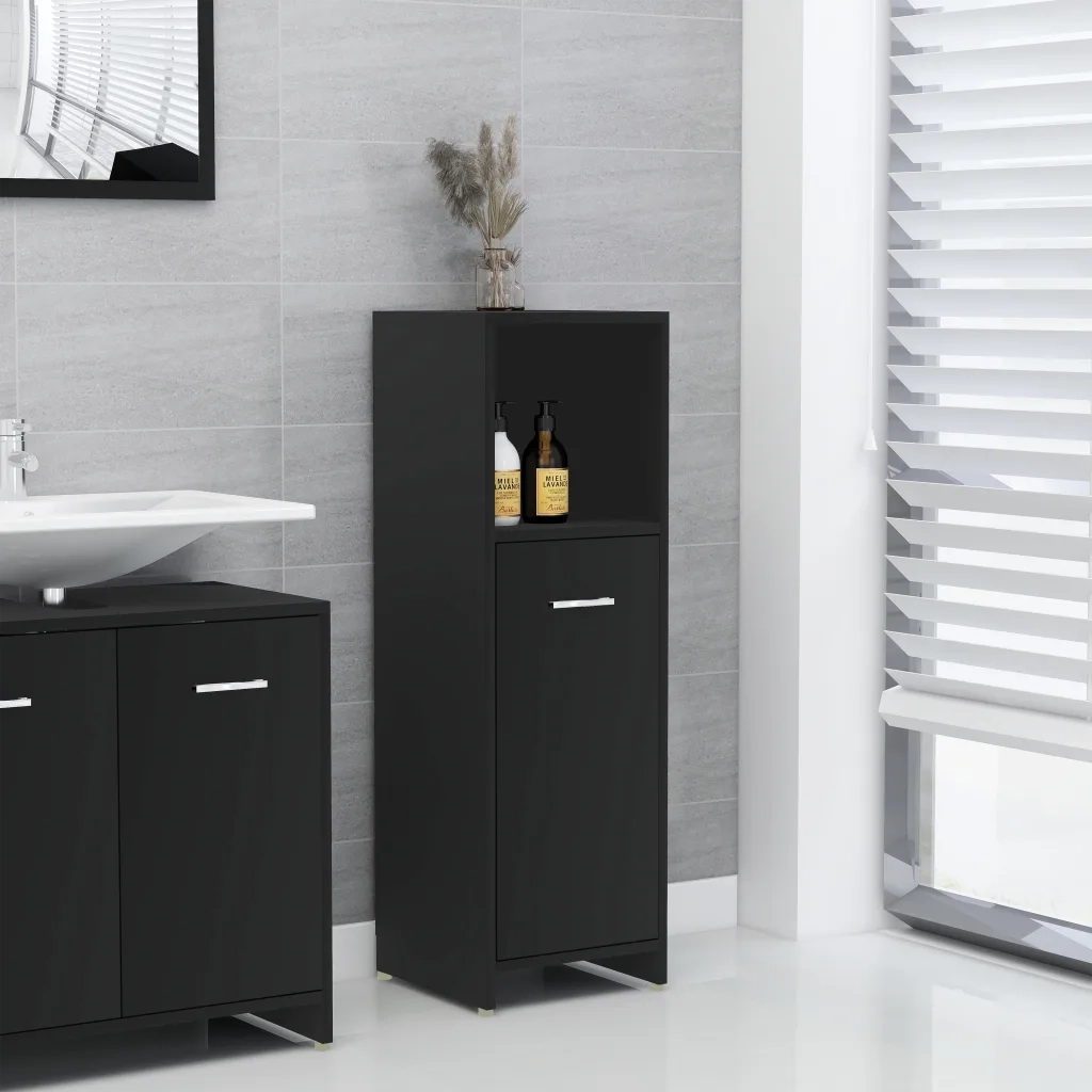 Mobile da Bagno | Armadio da bagno Nero 30x30x95 cm in Legno Multistrato