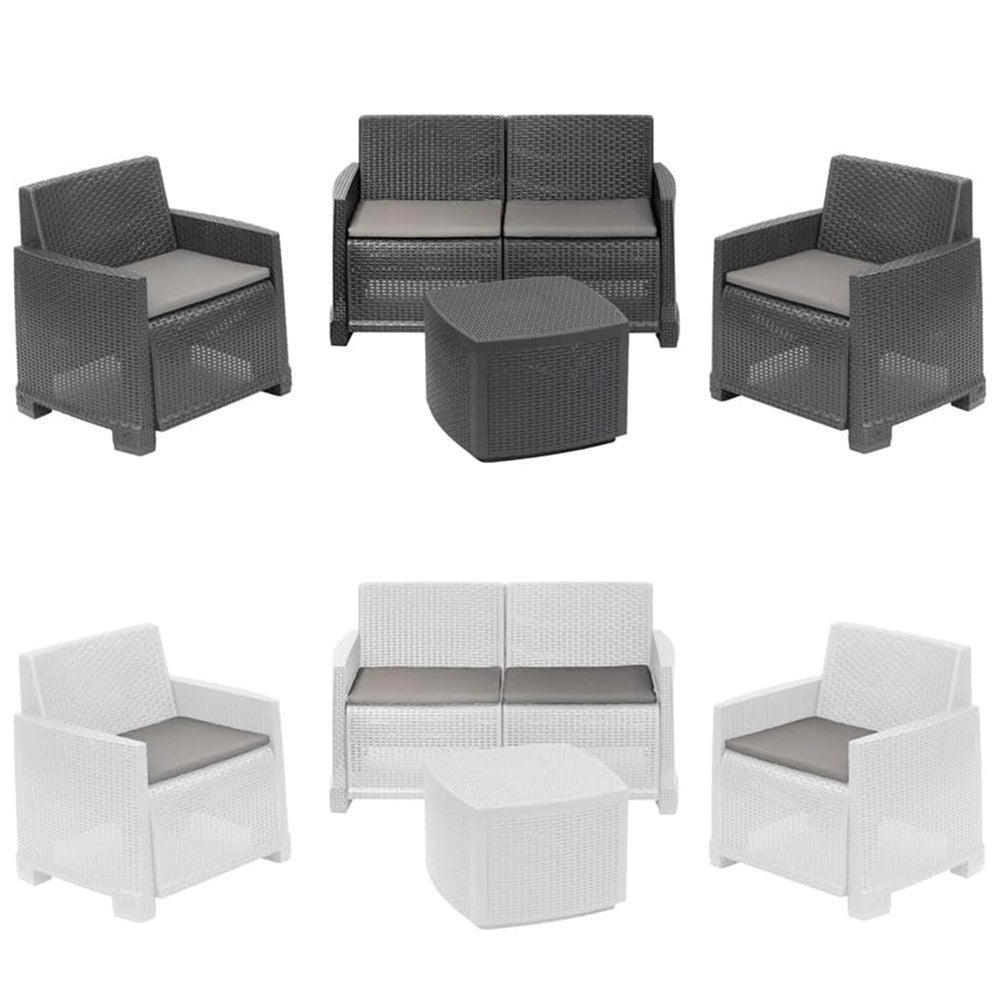 Trade Shop - Set Salotto Como Effetto Rattan Intrecciato Con Divano Poltrone Tavolino Contenitore -