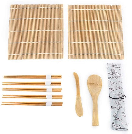 Kit di Sushi - 9 pezzi/set - Set di Sushi in Bambù - Spiedini da Sushi/Pedali/Salsa di Sushi - Duraturo/Robusto - Facile da Utilizzare