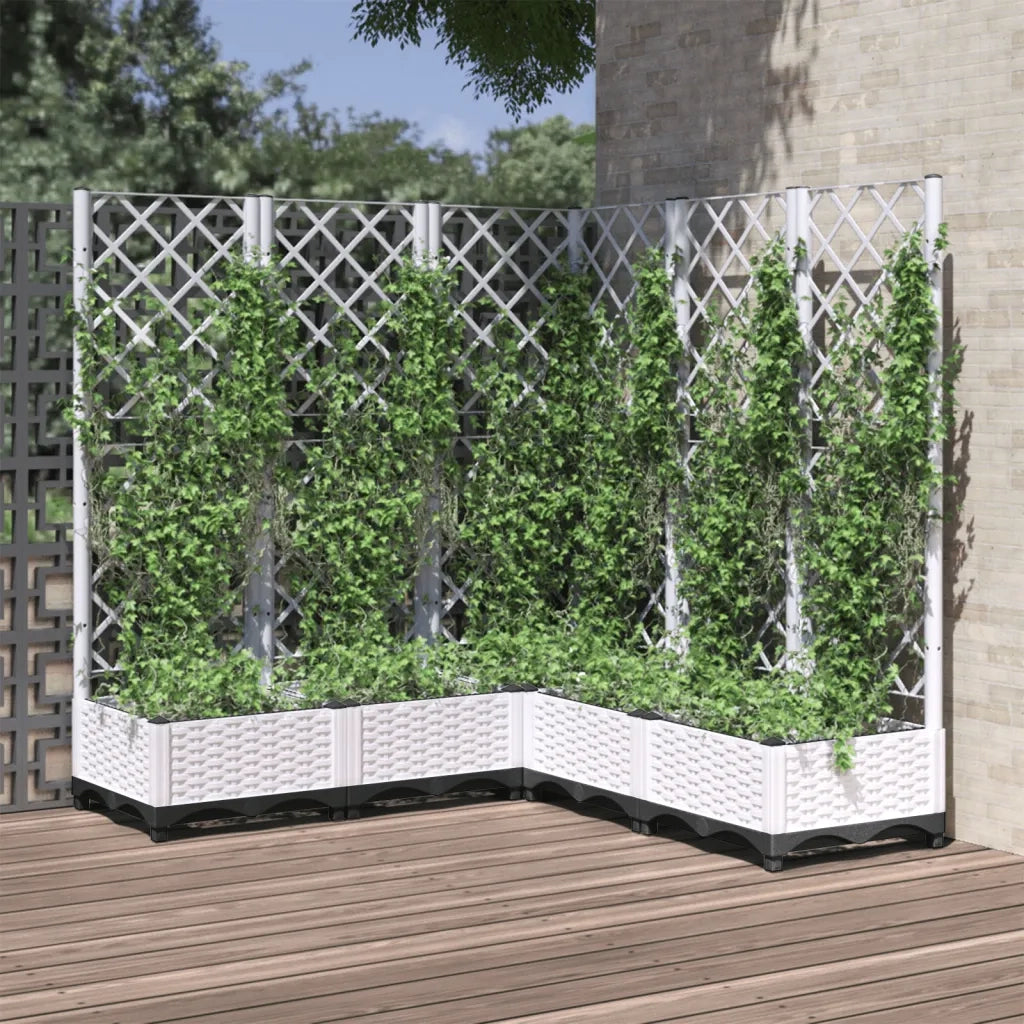 Fioriera da Giardino con Graticcio-Vaso da Esterno-Fioriera con Griglia Bianco 120x120x121,5 cm PP