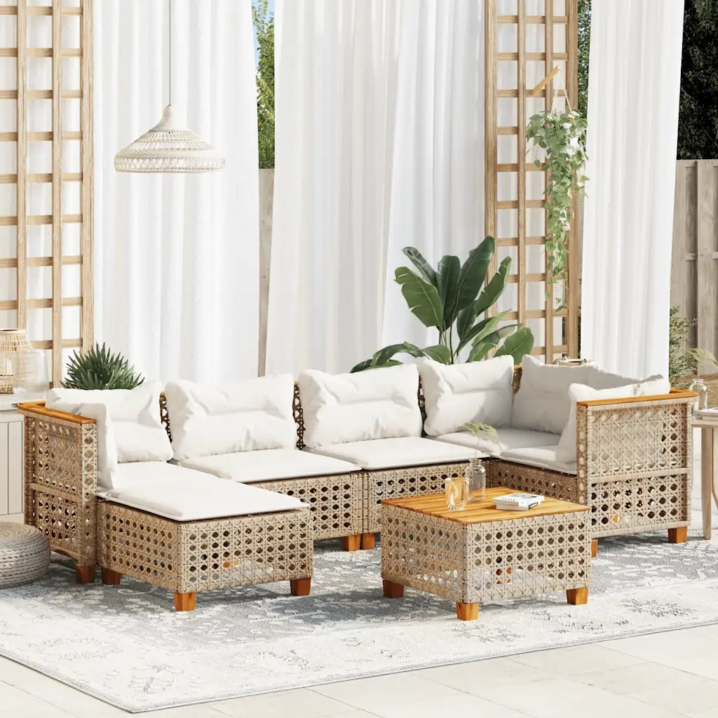 Set Divani da Giardino 7 pz con Cuscini Beige in Polyrattan