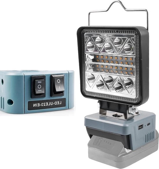 Lanterna da lavoro 18 V con connessioni USB-A e tipo C - 1800 lm - spot LED girevole 180 gradi - 6 modalità di illuminazione