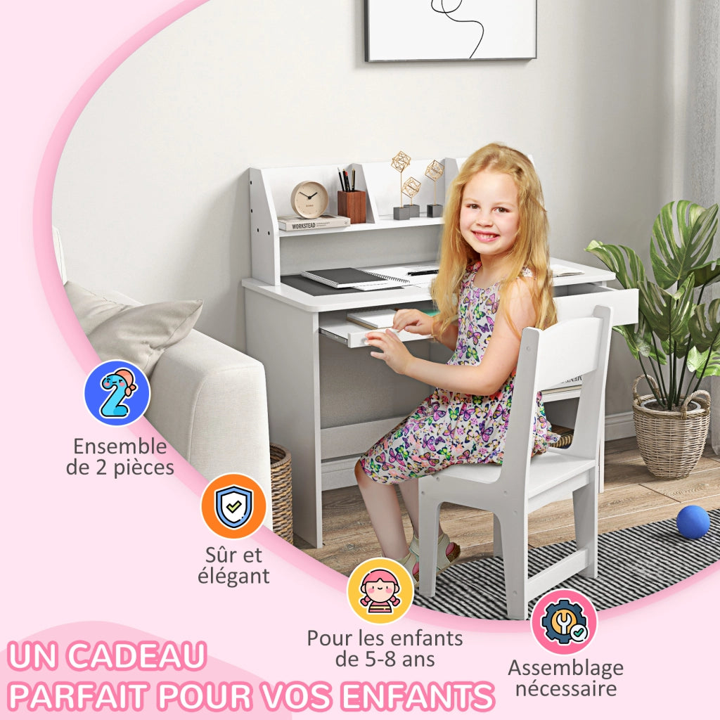 Scrivania per bambini con sedia ergonomica ¨C zephmum ¨C bianco 90x45x90 cm