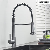 Bernd | Rubinetto cucina gastronomia con molla grigio titanio | flessibile in acciaio inossidabile |miscelatore ruotato di 360°Alta pressione 2 porte