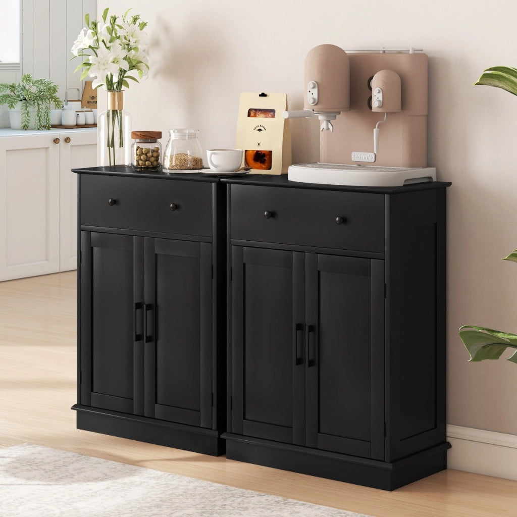 Buffet moderno con cassetto e ripiano regolabile da caff¨¨ per cucina-Armadio da pavimento per bagno con ante Nero