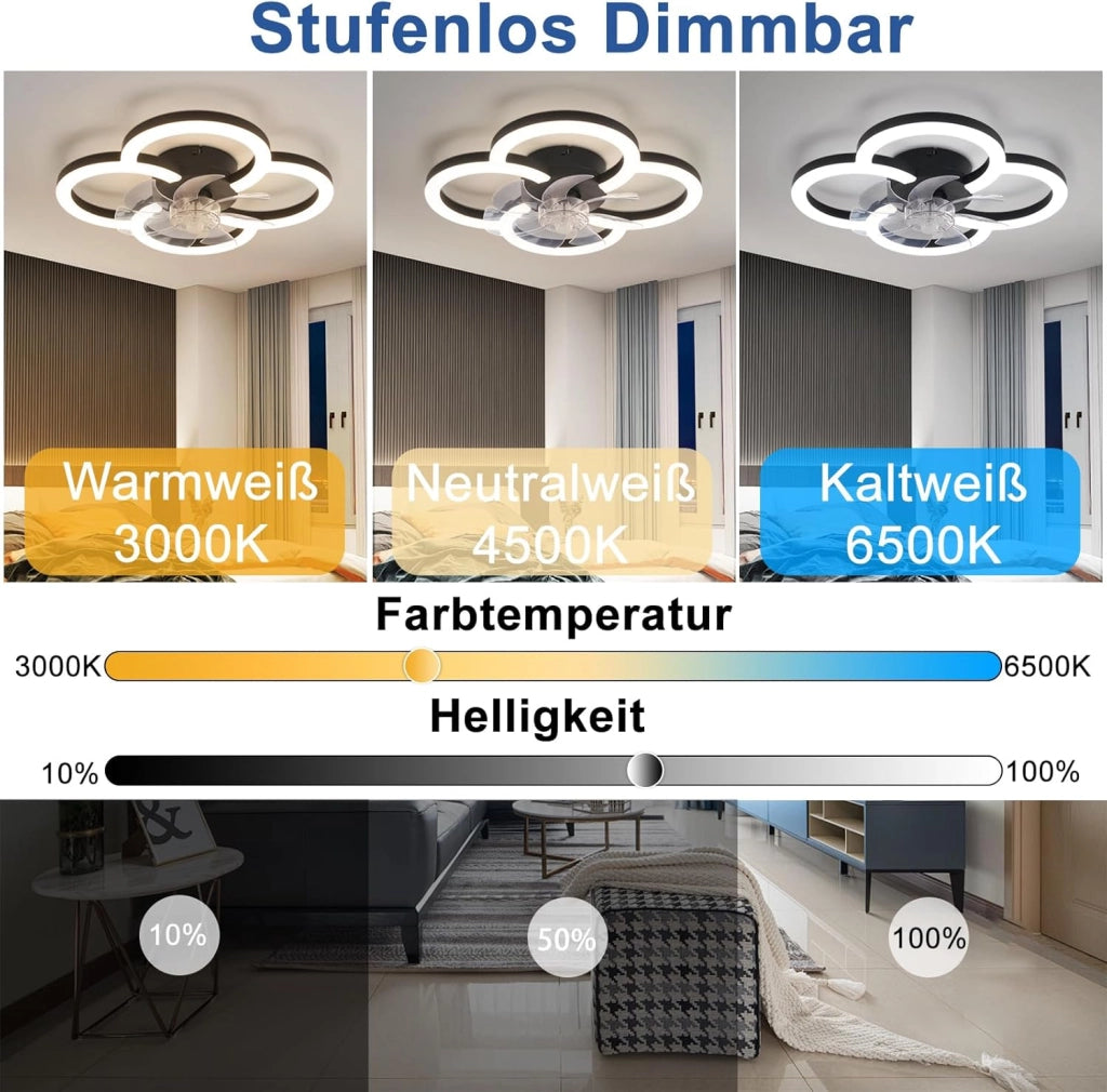 ZMH Ventilatore da soffitto con luce silenzioso a 6 velocità moderno dimmerabile per soggiorno