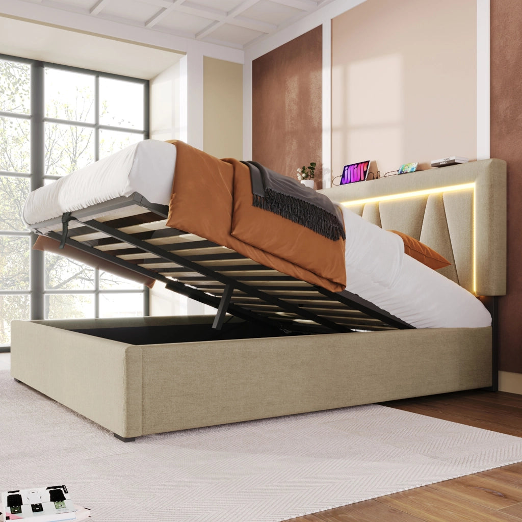 letto imbottito lino beige 160 x 200 cm