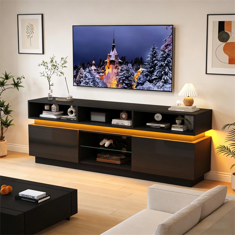 Mobile TV LED con Vetro Temperato ¨C Xylo ¨C Nero, 160x35x60 cm, MDF Lucido