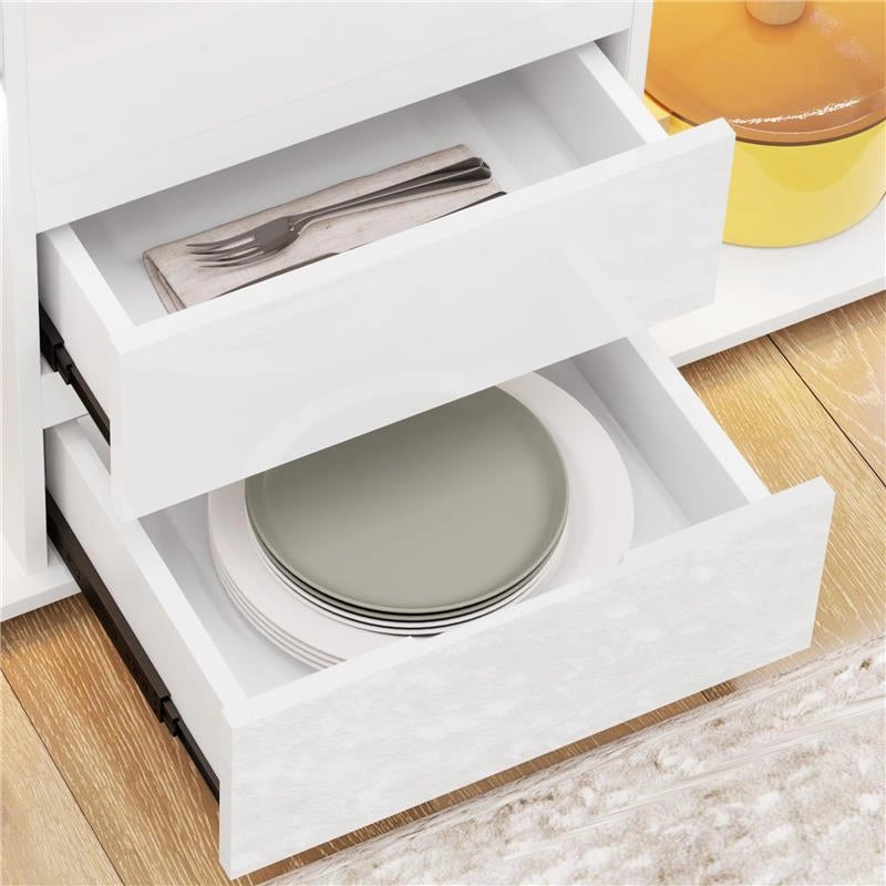 CREDENZA MODERNA CON LED REGOLABILE CON TELECOMANDO 4 CASSETTI E 2 ARMADIETTI 120X34X70 CM BIANCO