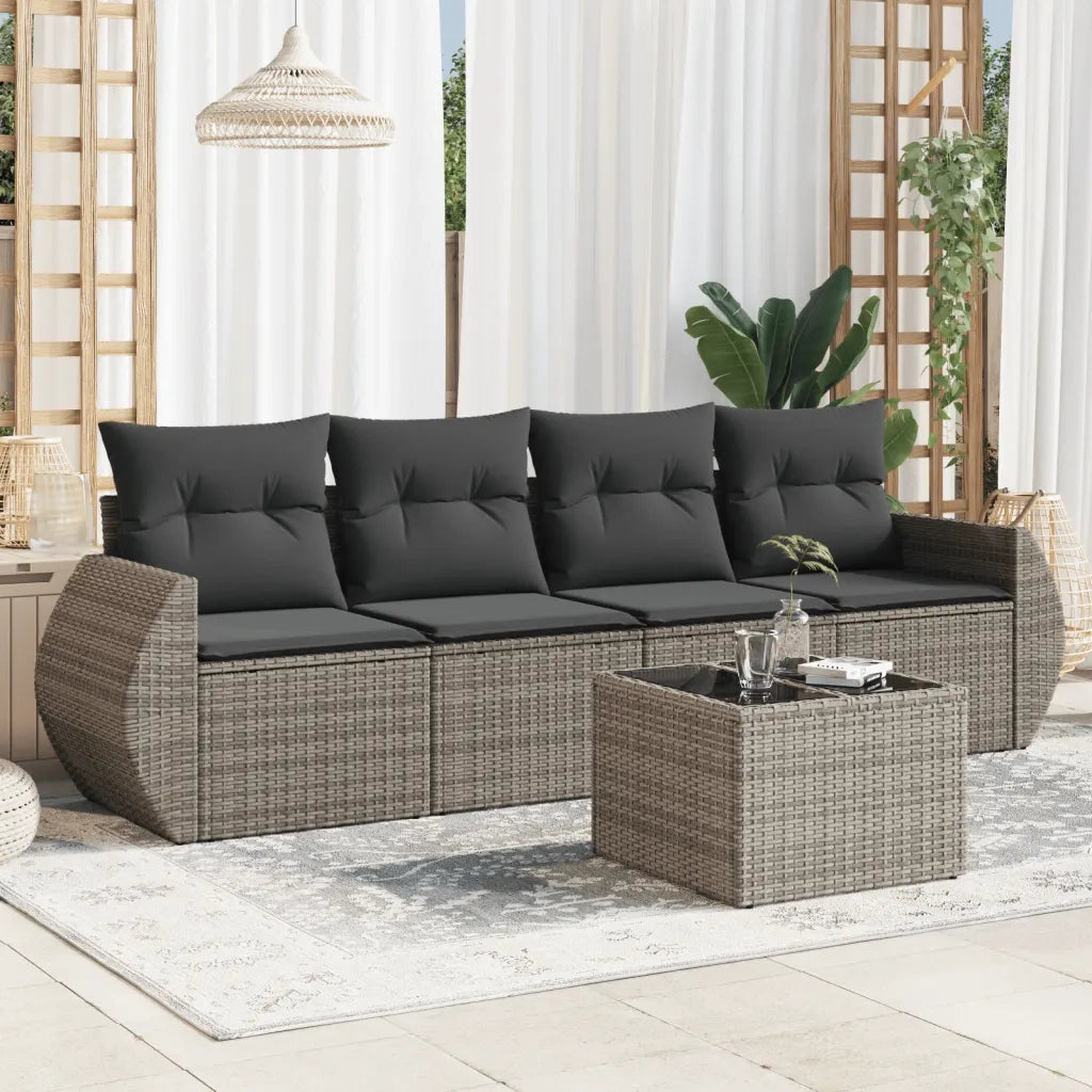 Set Divano da Giardino 5 pz con Cuscini Grigio in Polyrattan
