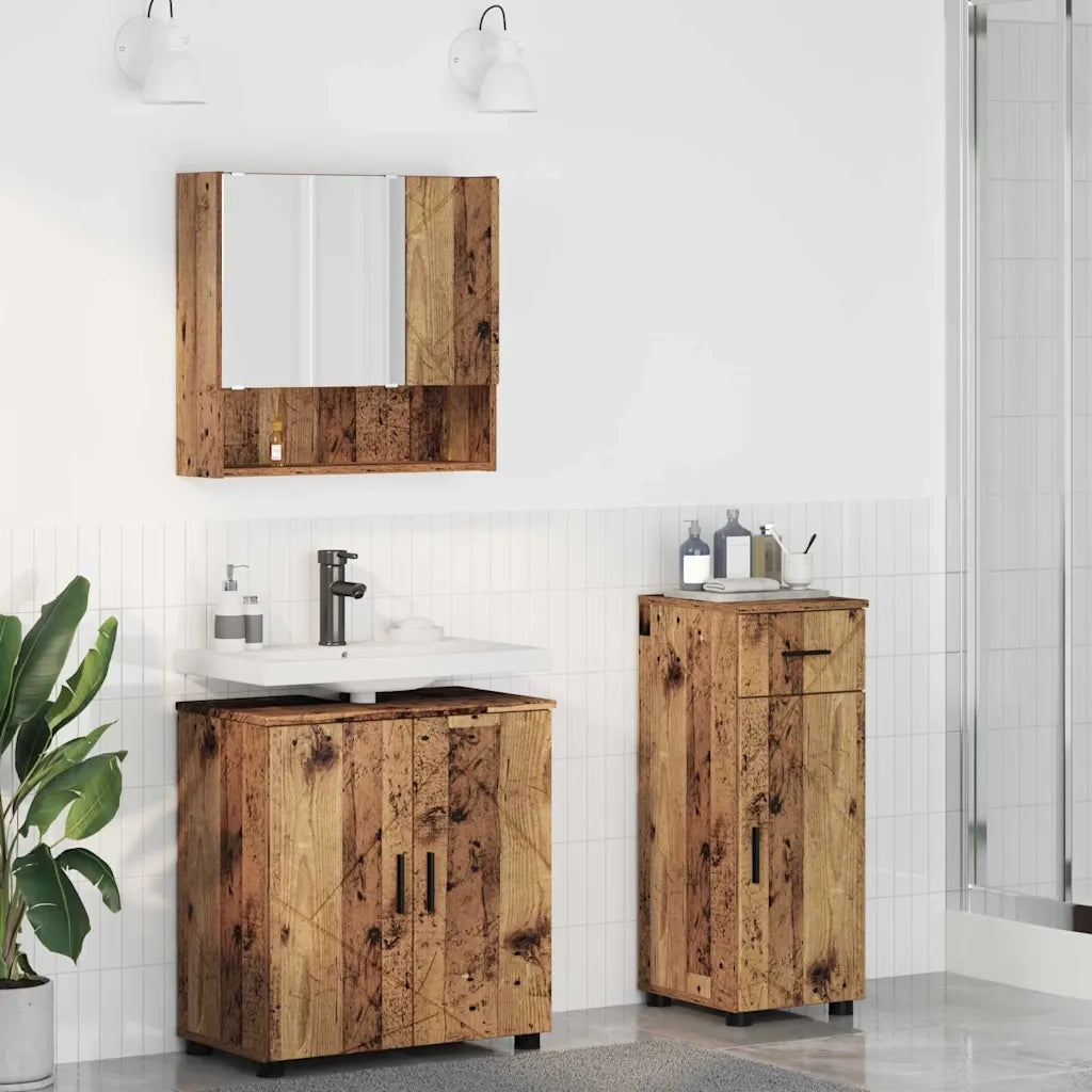 Set di mobili per il bagno con cassetto 3 pcs Legno vecchio 3392961