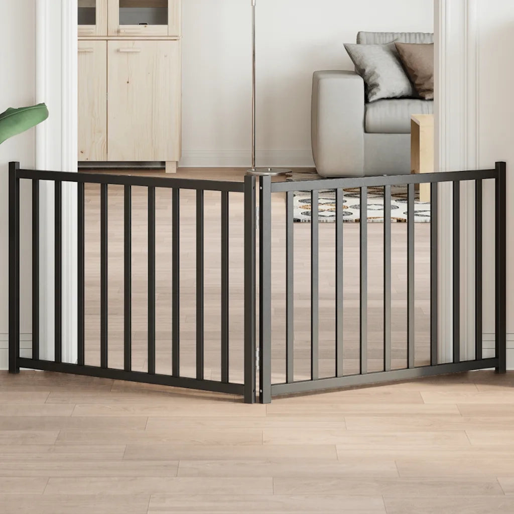 vidaXL Cancello Cani Pieghevole 2 Pannelli Nero 160 cm Massello Abete