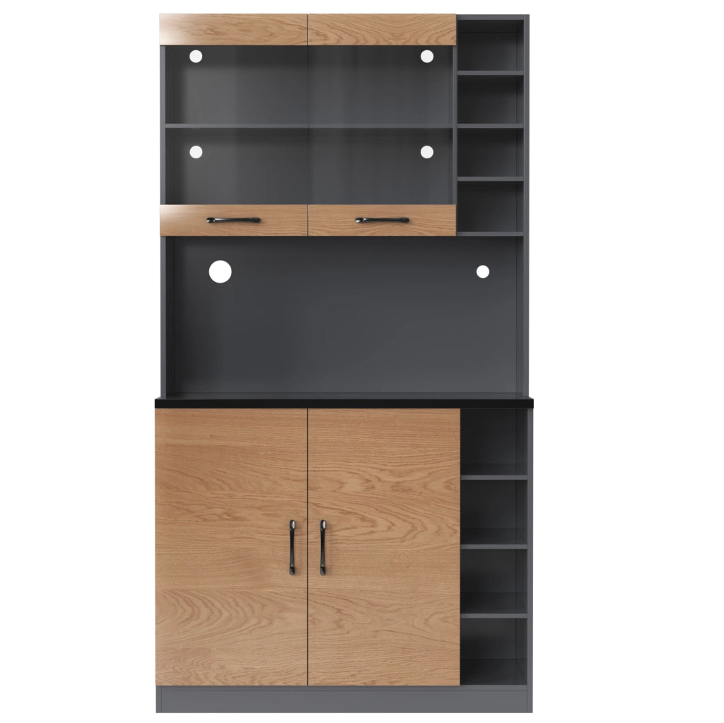 Credenza da cucina 100x47x187 cm in MDF e vetro rinforzato; grigio naturale