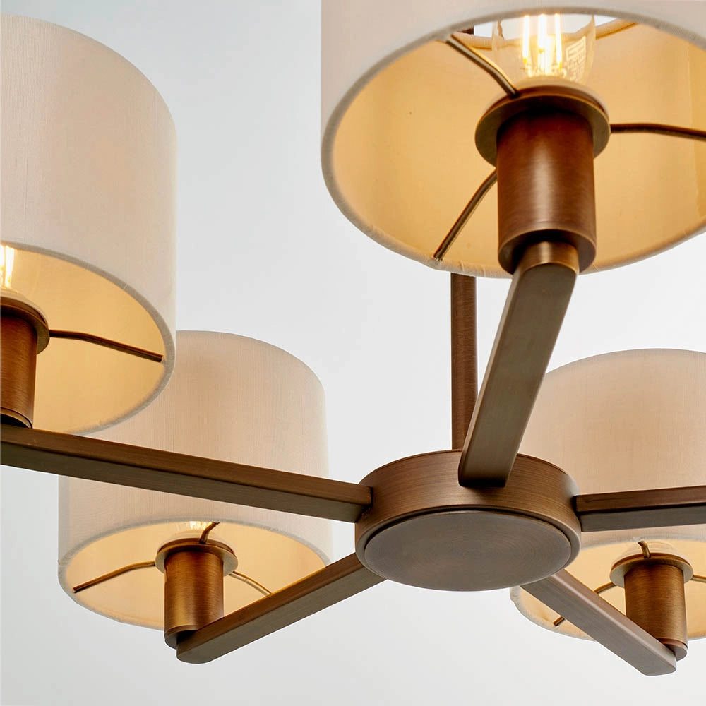 Lampadario 5 luci bronzo antico paralumi lino E14 Daley