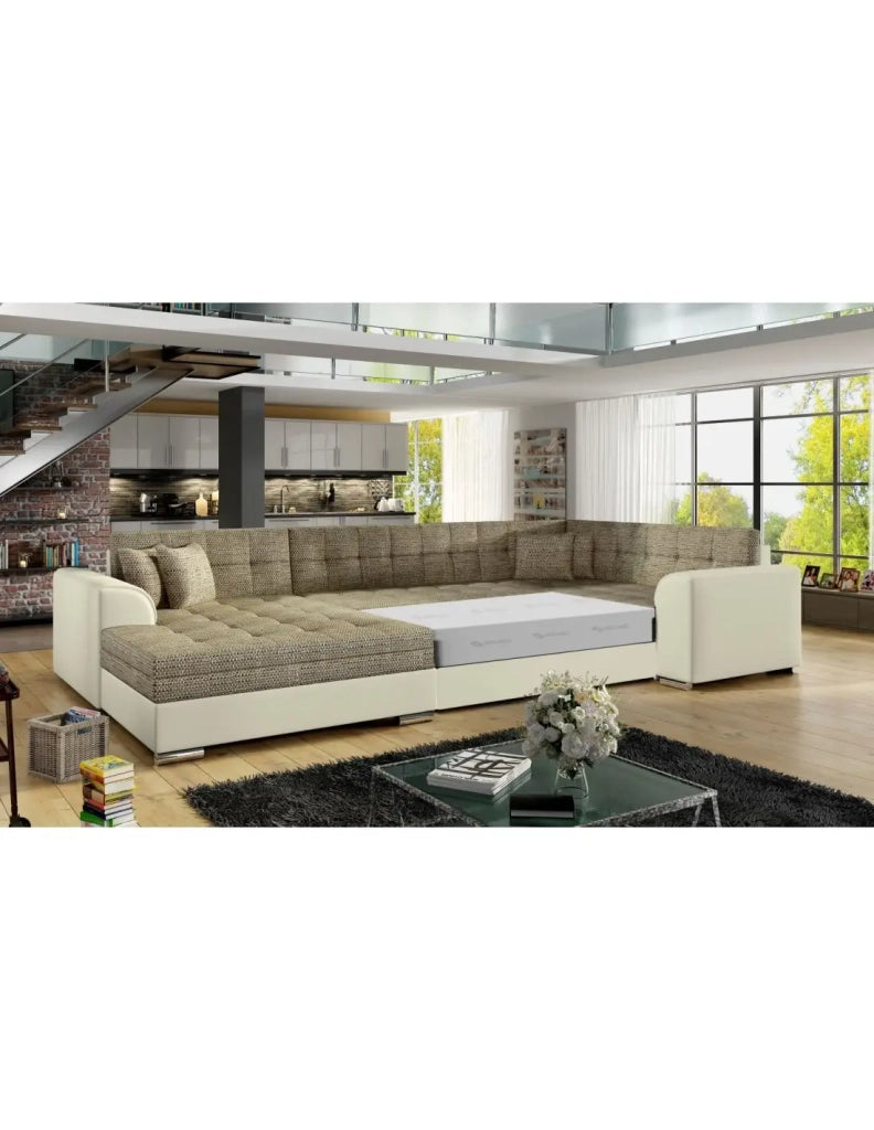 Divano panoramico convertibile CALDERO 5 posti beige e crema - angolo sinistro
