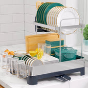 Afdruiprek 2 in 1 per bagno con contenitori per posate e bicchieri, afdruiprek composto da 2 pannelli per risparmiare spazio, dimensioni 37,4 x 32,0 x 44,5 cm, colore grigio scuro