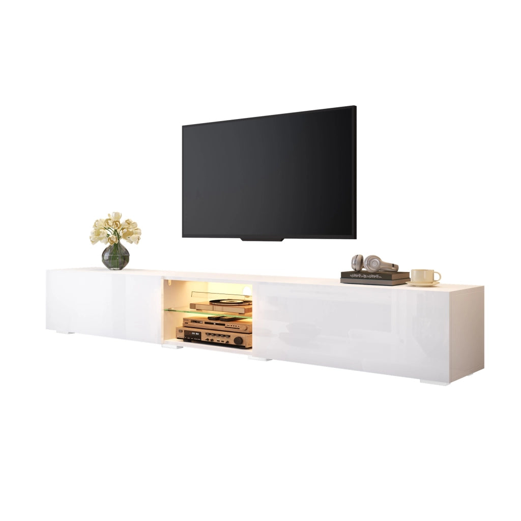 Mobile TV con 2 ante a ribalta; illuminazione LED multicolore e ripiano trasparente per soggiorno; 200 × 30 × 30 cm