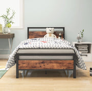 Letto singolo ULEVR 90x200 cm in metallo e MDF con rete a doghe, testiera e pediera marroni