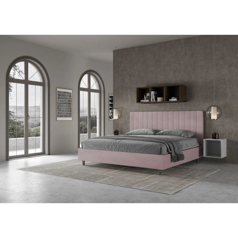 Letto imbottito Matrimoniale 200x210 cm Agueda - Con rete,Glicine,Microfibra