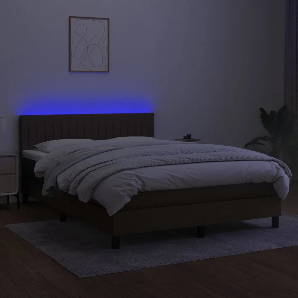 Letto a Molle Materasso e LED Marrone Scuro 140x200 cm Tessuto cod mxl 39458