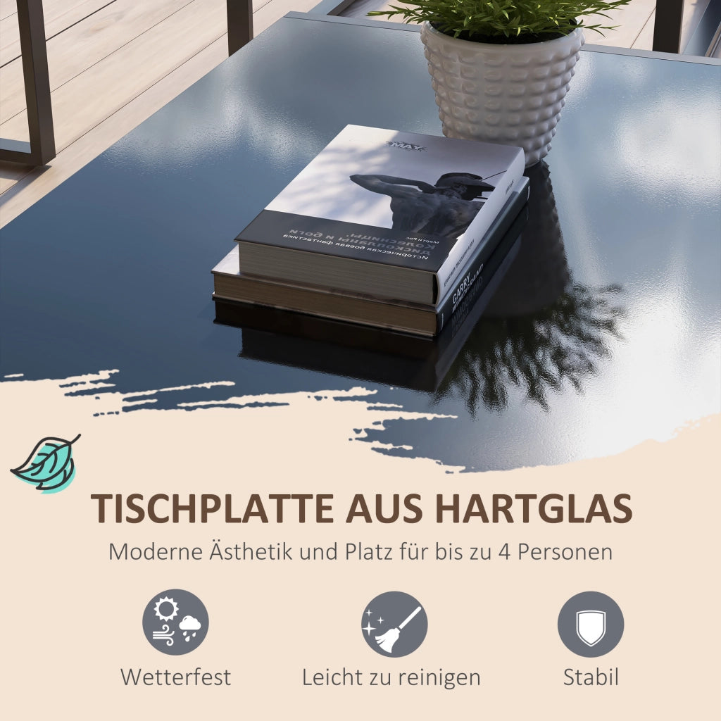 Set da giardino con divano, 2 poltrone e tavolo in vetro ¨C zephmum ¨C grigio e beige, 114x70x67 cm