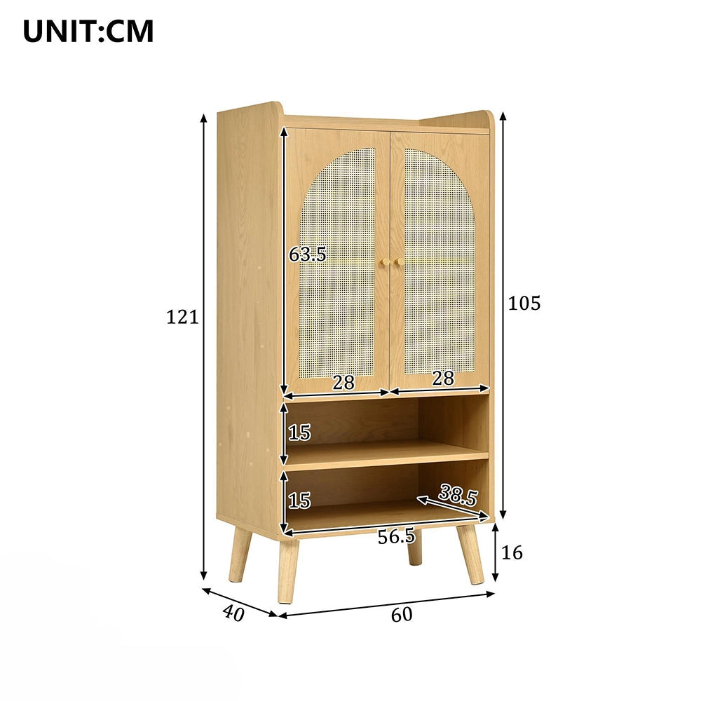 Buffet in rattan con 2 porte e 2 scomparti aperti - Xylo - L60¡ÁP40¡ÁH121 cm - Multifunzionale per ingresso, soggiorno o cucina
