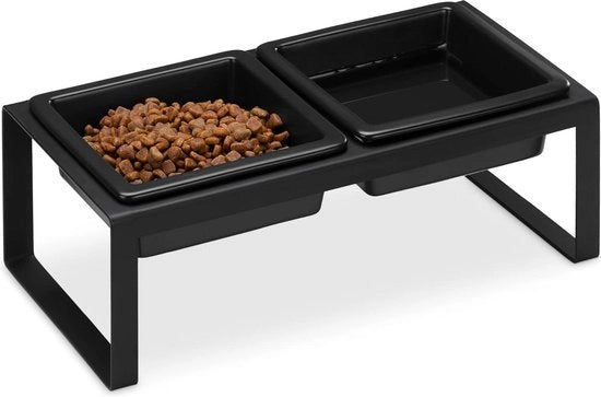 Piatti per cibo per gatti in rilievo con 2 piatti in ceramica - 250 ml - 10 cm di altezza - Nero