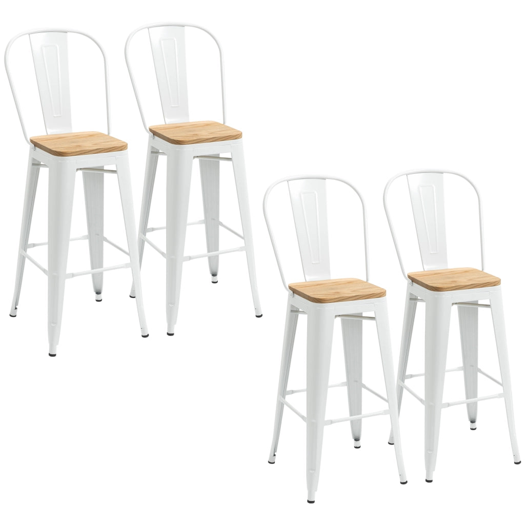 Set di 4 sgabelli da bar industriali con schienale e poggiapiedi ¨C Zephmum ¨C Altezza seduta 76 cm in metallo bianco