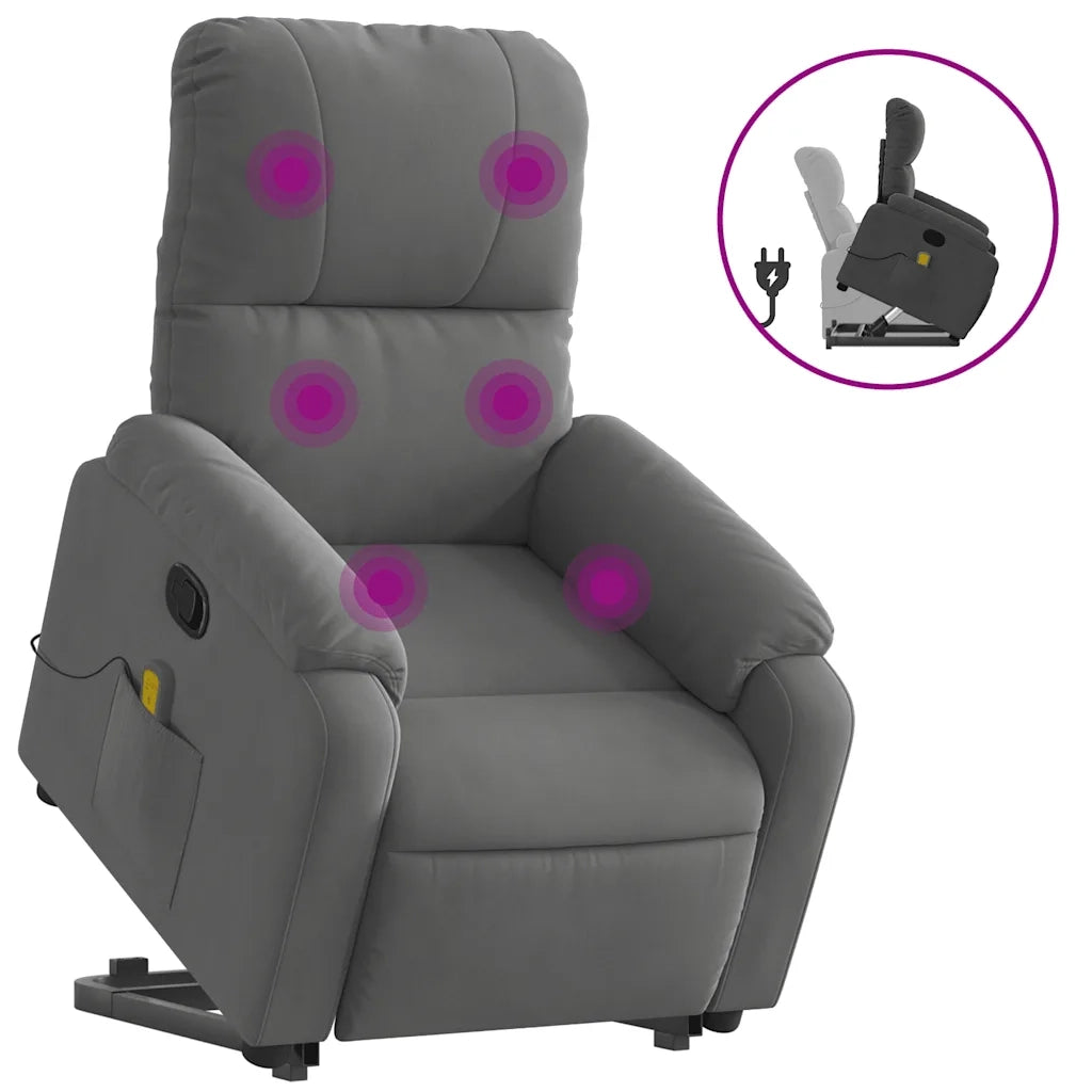 Poltrona a Rialzo Massaggi Reclinante Grigio Scuro Microfibracod mxl 109542