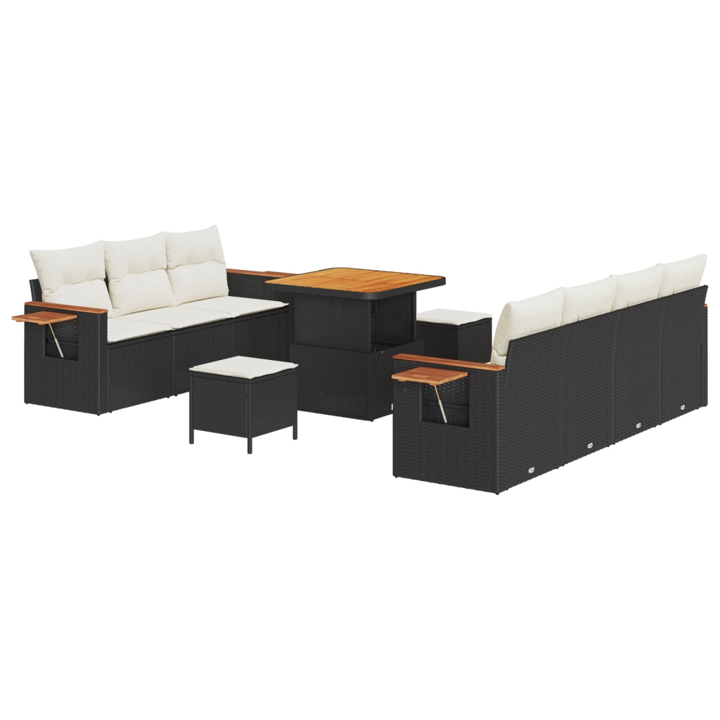 Set di Divano da Giardino  10 Pezzi con Cuscini Rattan Poliestere Nero Acacia